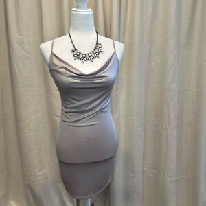 #7 Champagne sheer cowl neck dress with straps